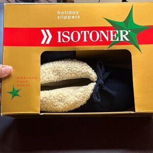 Isotoner Kids Slippers - Navy and Cream